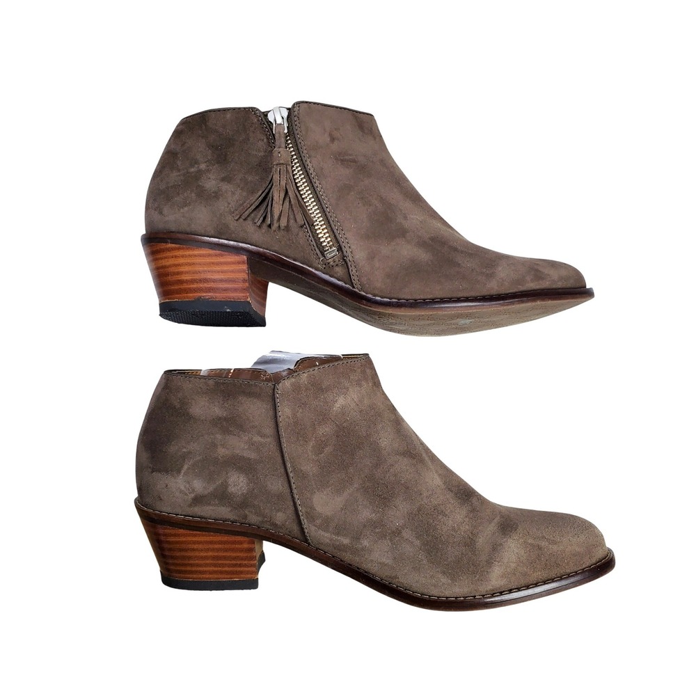 Vionic Joy Serena Ankle Boots Taupe Suede Tassel Side Zip Block Heel Womens 8